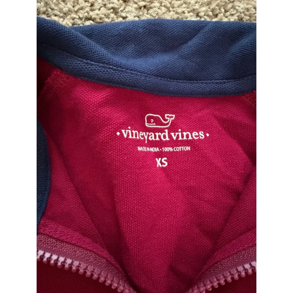 Vineyard Vines Mens XS Red Cotton Pique Quarter Zip Pullover Sweater Navy Trim